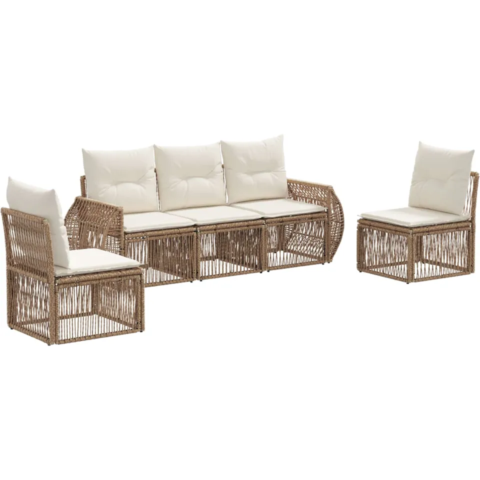 vidaXL Tuinbankenset 5 st 5-zits Beige en Crème Wit poly rattan, foto 3