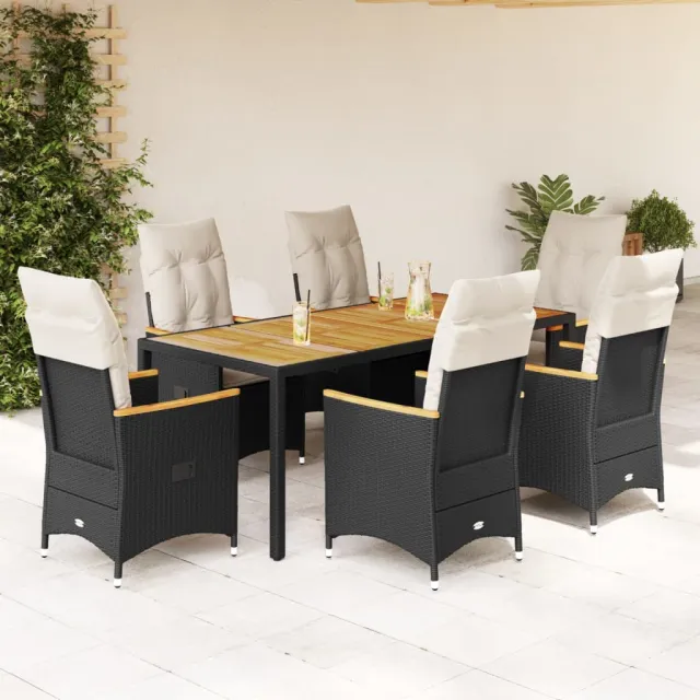 vidaXL 7-delige Tuinset met kussens poly rattan zwart, foto 2