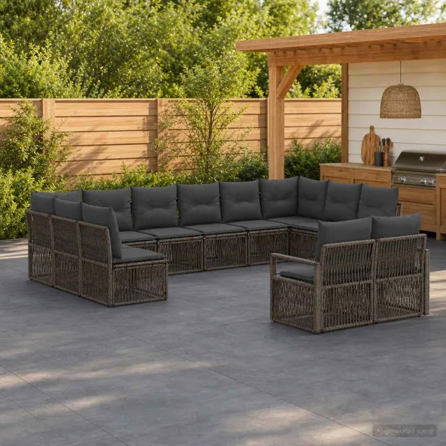 vidaXL Tuinbankenset 12 st 12-zits Grijs poly rattan
