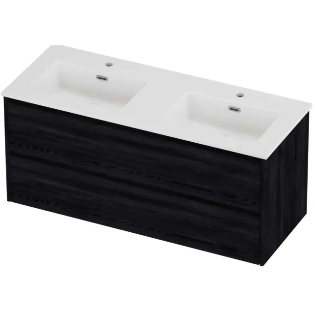 Proline Tribute Badmeubelset Porselein Elegant 2 Kraangaten 120x46x54 cm Glans Wit Black Oak Eiken