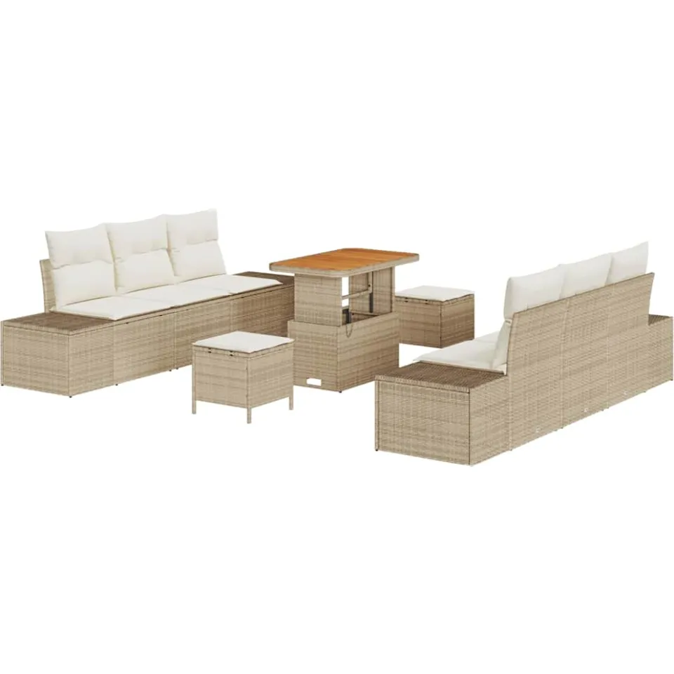 vidaXL Tuinbankenset 9 st Beige poly rattan