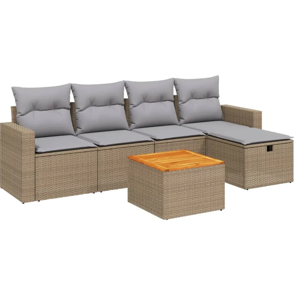 vidaXL 6-delige Loungeset met kussens poly rattan gemengd beige, foto 3