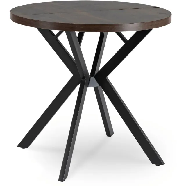 Mebel Elite Dorian - Ronde uitschuifbare eettafel - Walnootkleurig/zwart - 80–160 cm Walnootkleurig;Zwart