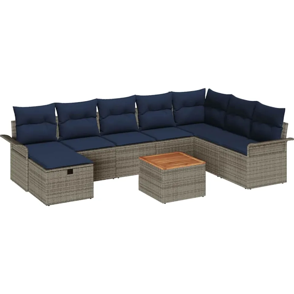 vidaXL Tuinbankenset 9 st Grijs Poly riet