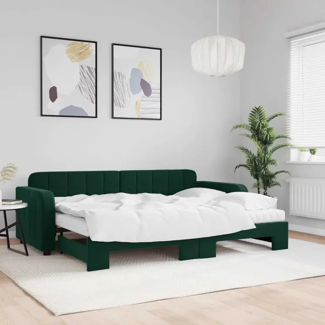 vidaXL Slaapbank onderschuifbed matrassen 80x200cm fluweel donkergroen