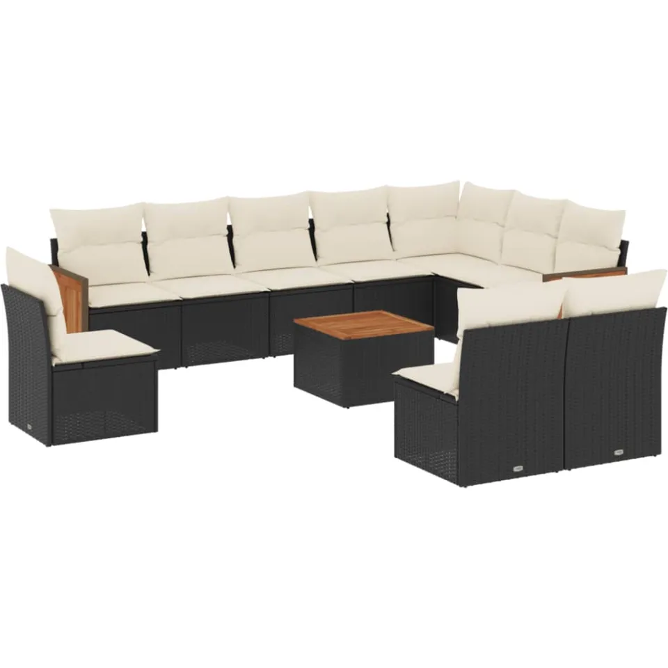 vidaXL 11-delige Loungeset met kussens poly rattan zwart