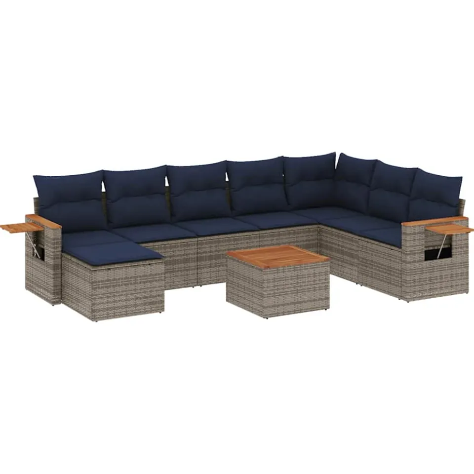 vidaXL 9-delige Loungeset met kussens poly rattan grijs, foto 3