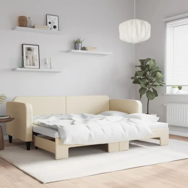 vidaXL Slaapbank met onderschuifbed 80x200 cm stof crèmekleurig