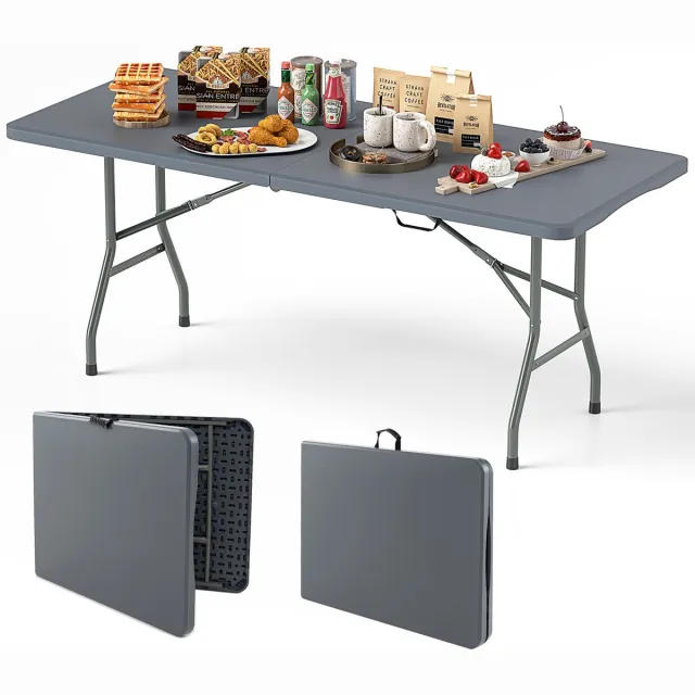 Costway Tuintafel, 180 x 74 cm, campingtafel inklapbaar, klaptafel met HDPE-tafelblad en draaggreep, balkontafel voor 6-8 personen, feesttafel, buffettafel voor tuin, terras en balkon, grijs