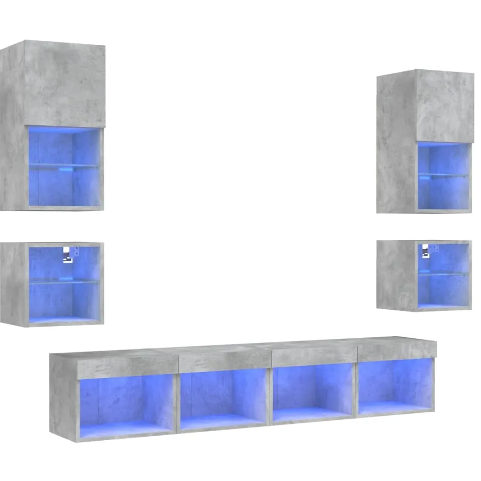 vidaXL 8-delige Tv-wandmeubelset met LED bewerkt hout betongrijs grijs, foto 4