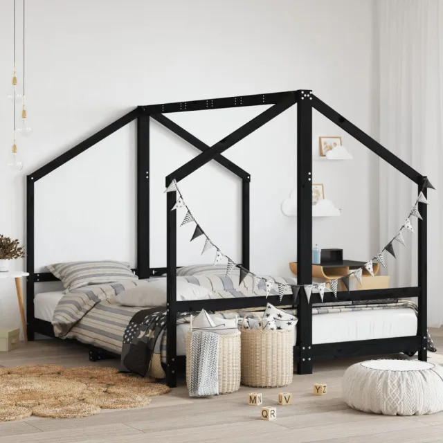 vidaXL Kinderbedframe 2x(80x200) cm massief grenenhout zwart, foto 2