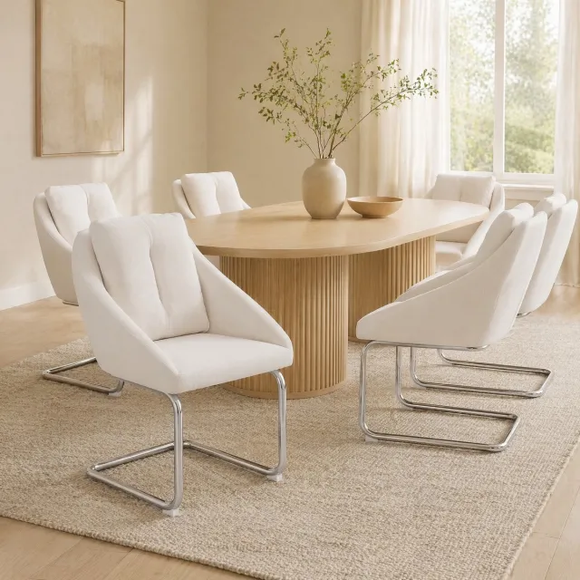 COVREO Eetkamerstoel 59x65x82 cm beige, velvet met armleuningen set van 6