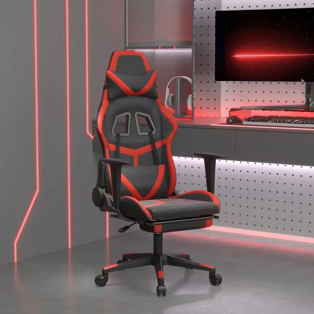 vidaXL Gamestoel met voetensteun kunstleer zwart en rood, foto 2