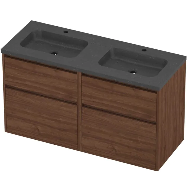 Proline Rollo Badmeubelset Hardsteen Elegant Greeploos 120x46x67 cm Blue Stone Indian Walnut Houtlook