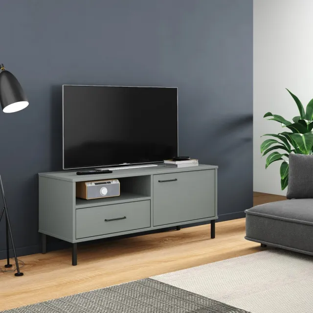 vidaXL Tv-meubel met metalen poten OSLO massief grenenhout grijs, foto 2