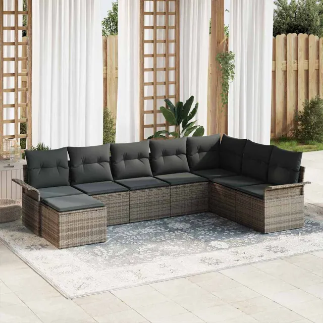 vidaXL Tuin Sofa Set 8 st Grijs Poly riet, foto 2