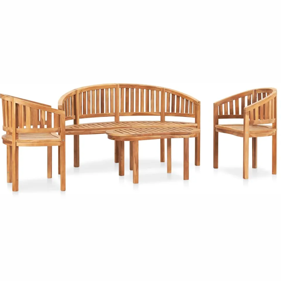 vidaXL 4-delige Loungeset banaanvormig massief teakhout bruin, foto 2