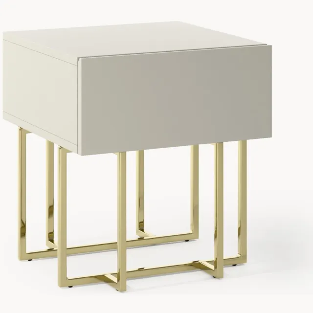 Westwing Collection Houten nachtkastje Joe Beige, Goudkleurig