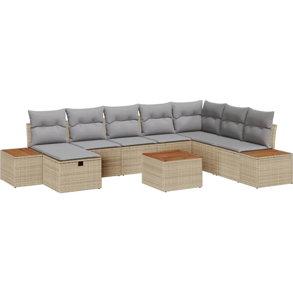 vidaXL Tuinbankenset 9 st Beige poly rattan
