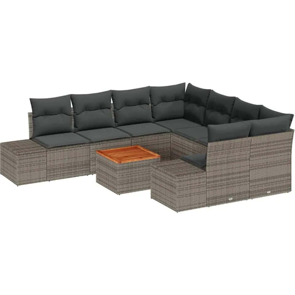 vidaXL Tuinbankenset 9 st Grijs poly rattan