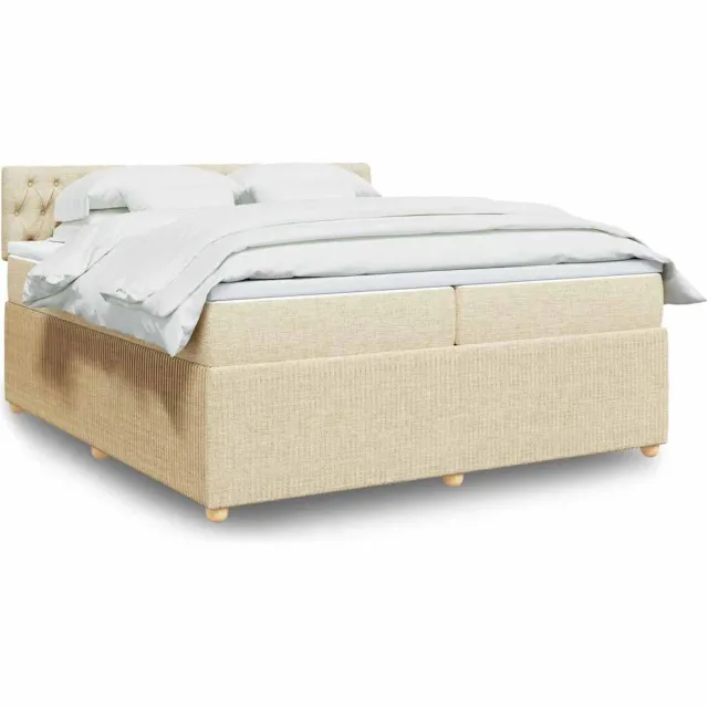vidaXL Boxspring met matras stof crèmekleurig 200x200 cm