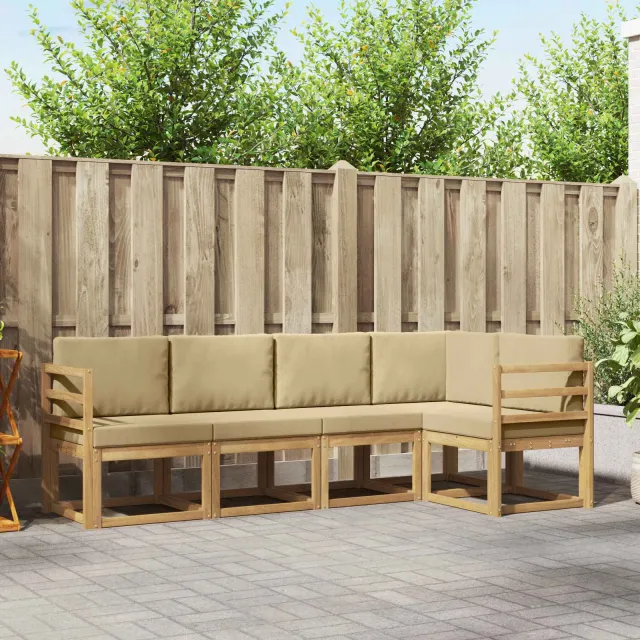 vidaXL Buiten bankenset 5 st 5-zits Wit en Beige
