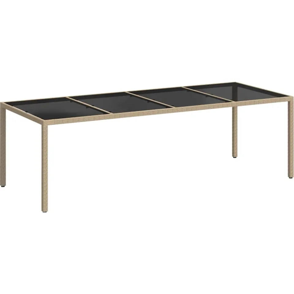 vidaXL Tuintafel 250x100x75 cm gehard glas en poly rattan beige, foto 3