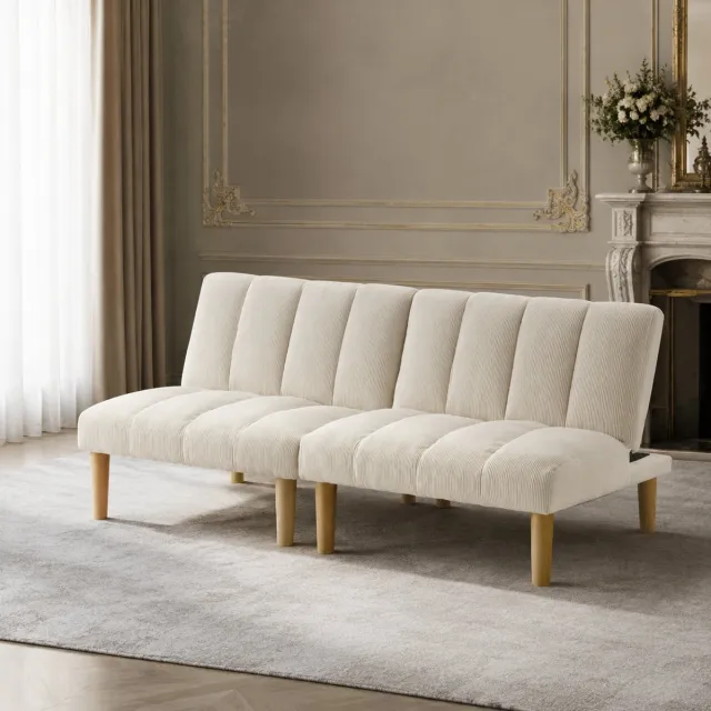 Welltin Slaapbank - 94x167 cm - Geschikt voor 2 personen - Verstelbare rugleuning - Inklapbare Slaapbank - Comfortabele 2-in-1 bank en bed - Zetelbed – Beige