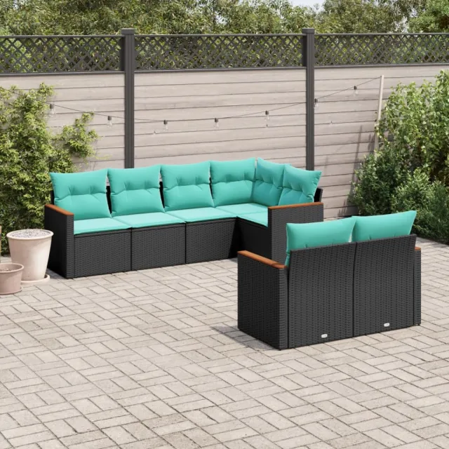 vidaXL 7-delige tuinbankset met kussens van zwart polyrotan, foto 2