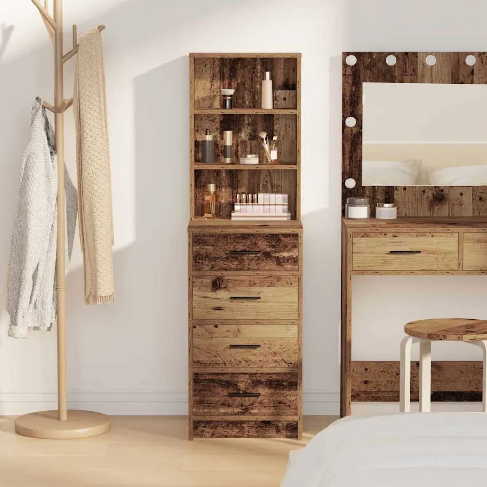 vidaXL Highboard Oud hout 40 x 41 x 135 cm Bewerkt hout bruin, foto 3