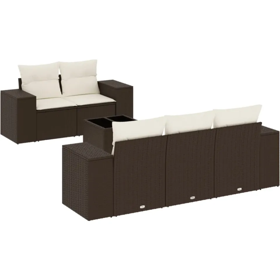 vidaXL 6-delige Loungeset met kussens poly rattan bruin, foto 4