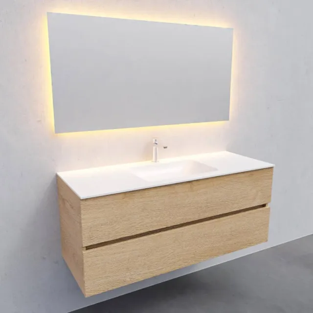 Boss & Wessing Badkamermeubel Solid Surface AQS Oslo 120x46 cm Midden Wood Washed Oak Boss & Wessing Houtlook