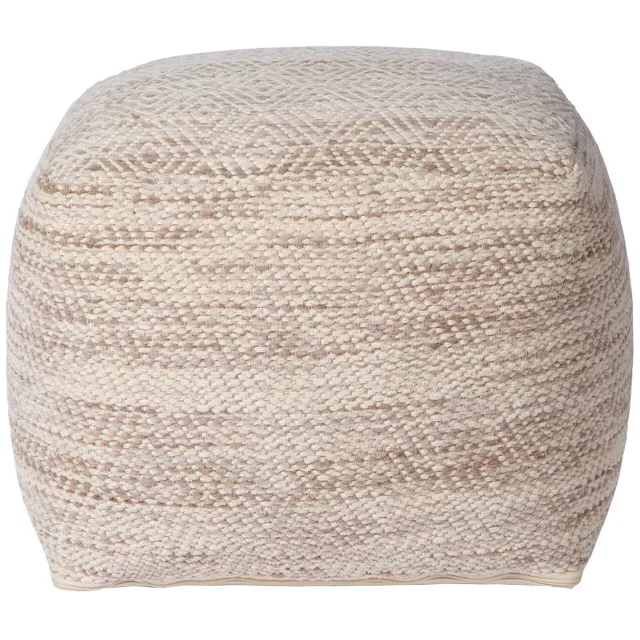 Atmooz Regi poef – 50 × 50 × H45 cm – zachte wollen zitpoef in ivoor & beige – comfortabele poef woonkamer – moderne voetenbank – stijlvolle textuur poef voor slaapkamer of zithoek Ivoor/beige