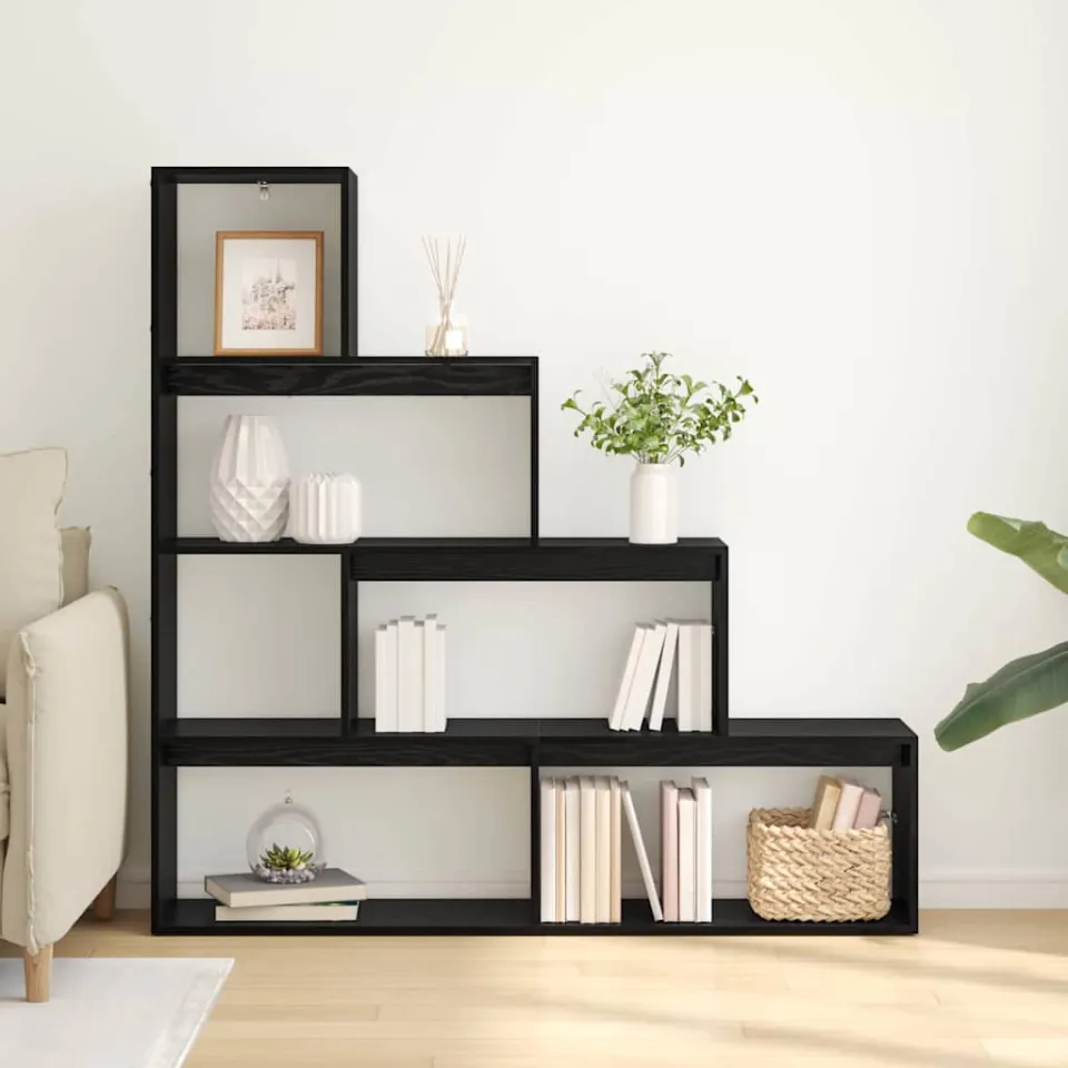 vidaXL Kamerscherm Boekenkast 143,5 x 29 x 143,5 cm Bewerkt hout zwart, foto 3