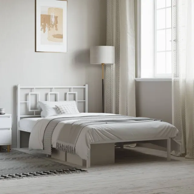 vidaXL Bedframe met hoofdbord metaal wit 107x203 cm