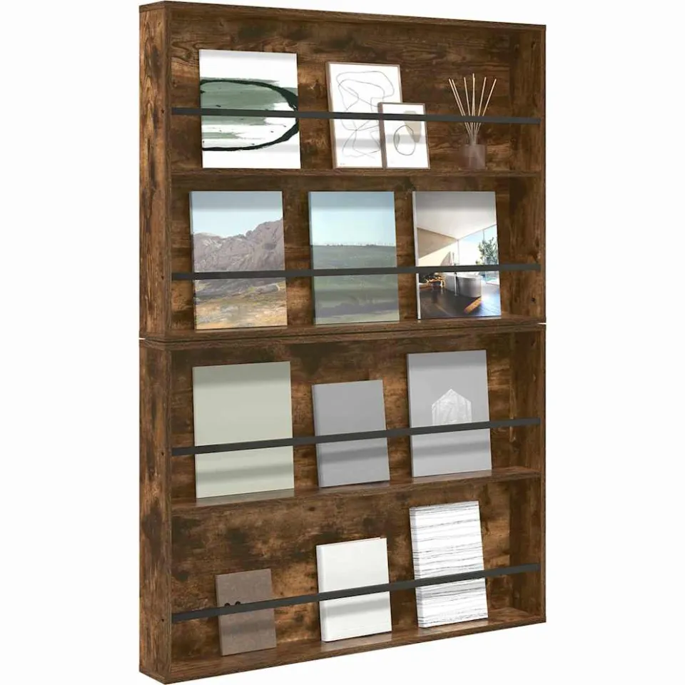 vidaXL Tijdschrift Rek met plank 2 st Gerookt eiken 100 x 12 x 70 cm Bruin