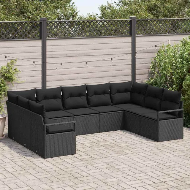 vidaXL Tuinbankenset 9 st Zwart poly rattan, foto 2