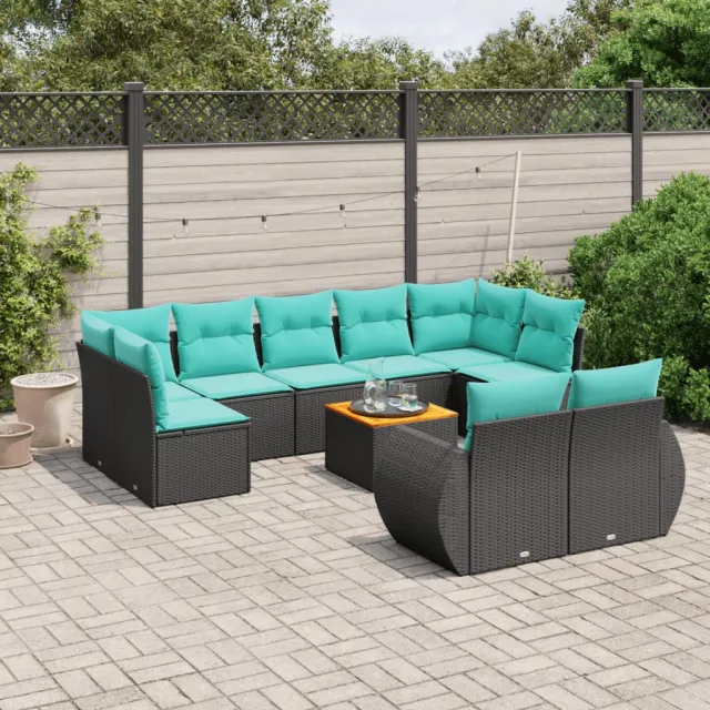 vidaXL 10-delige tuinbankset met kussens van zwart polyrotan, foto 2