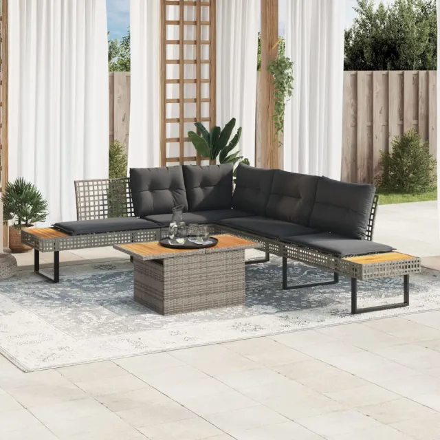 vidaXL 2-delige Loungeset met kussens poly rattan en acaciahout grijs, foto 2