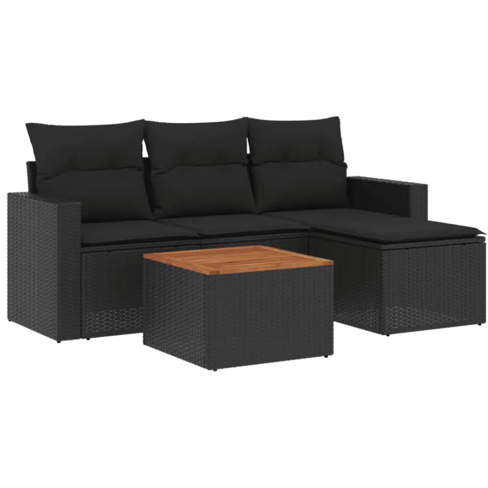 vidaXL 5-delige Loungeset met kussens poly rattan zwart, foto 3