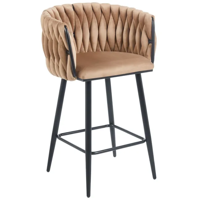Furnitex H7-FX - Barkruk - Fluwelen Zitting - Cappuccino - Zwart Metalen Frame Cappuccino;Zwart