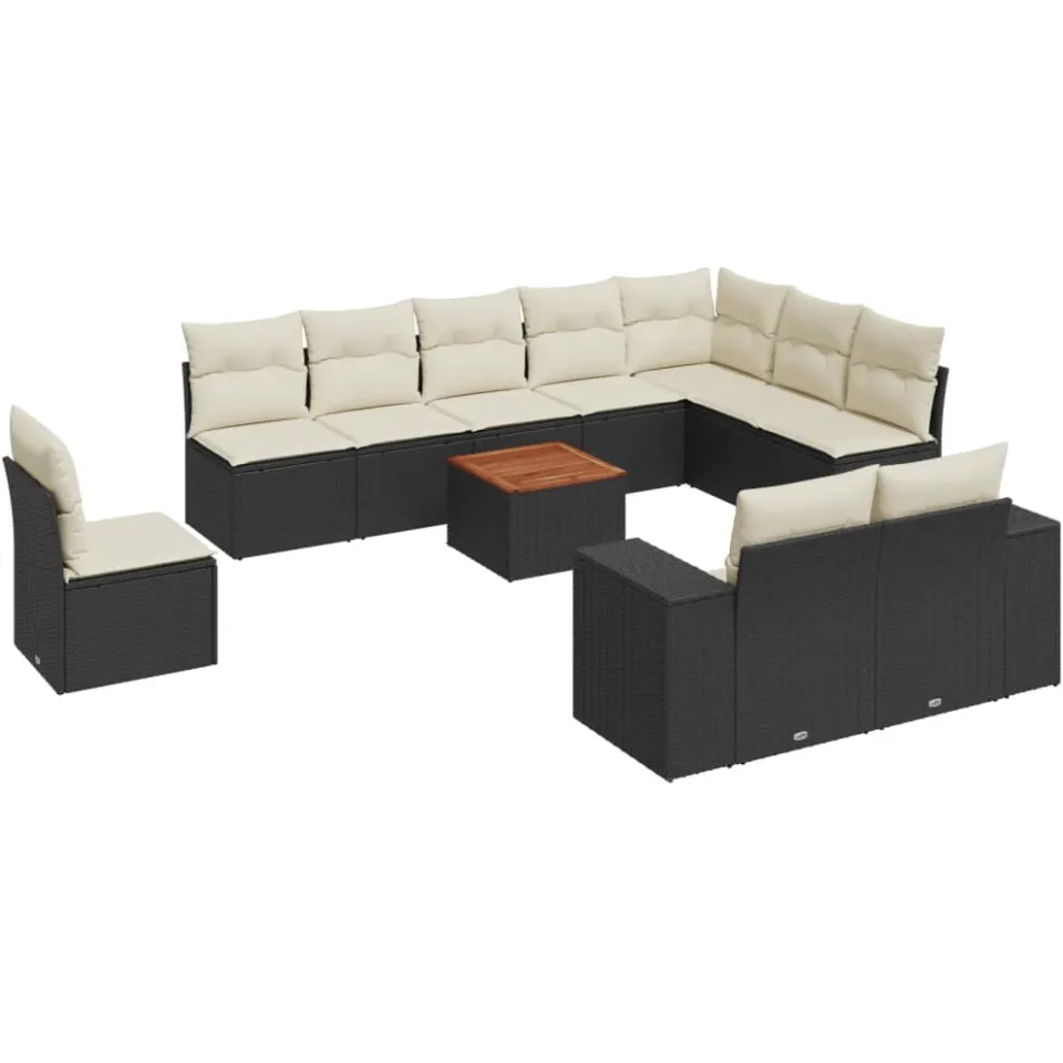 vidaXL 11-delige Loungeset met kussens poly rattan zwart