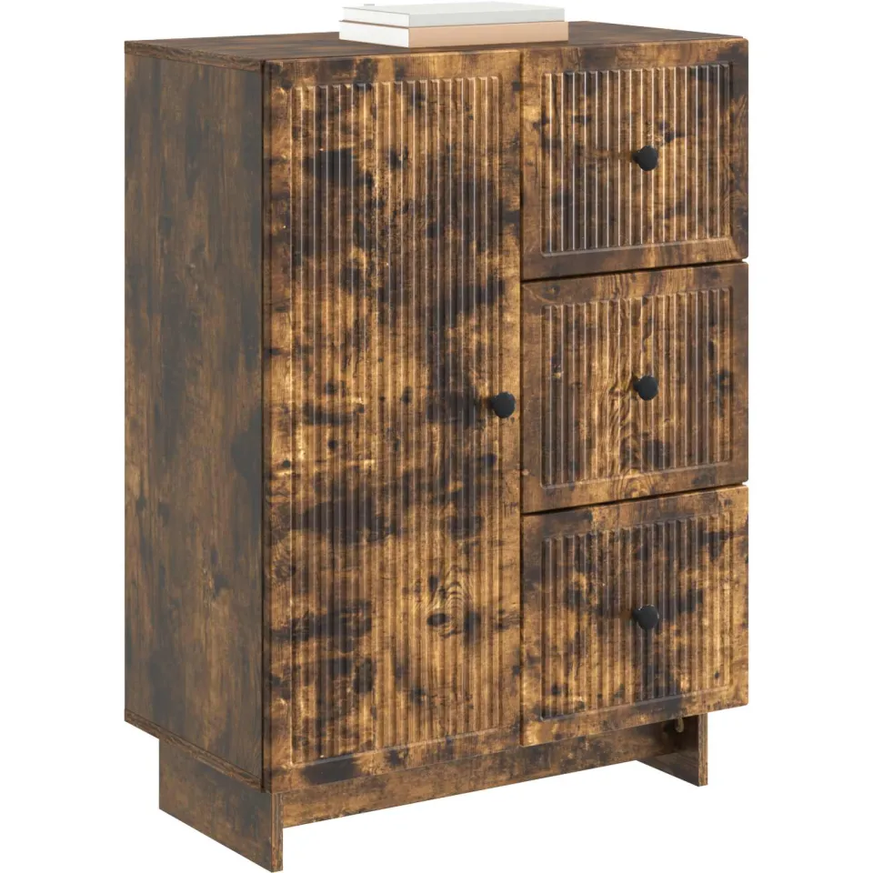 vidaXL Dressoir met lade Gerookt eiken 66 x 34,5 x 90 cm Bewerkt hout Bruin