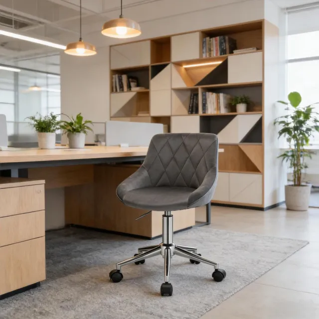 MEUNIQ Bureaustoel voor home office – hoogteverstelbaar en draaibaar met wielen, fluwelen zitting, zonder armleuningen, donkergrijs, draagvermogen 100 kg
