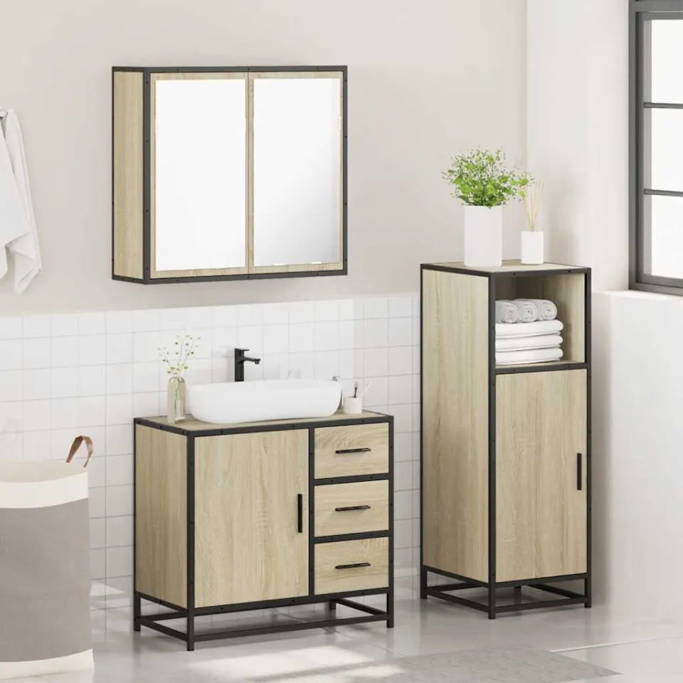 vidaXL 3-delige Badkamermeubelset bewerkt hout sonoma eikenkleurig, foto 4