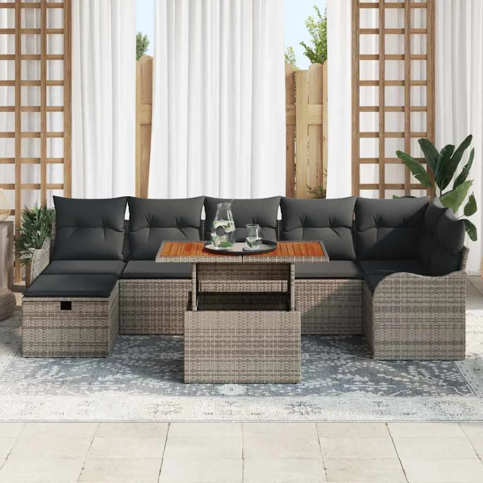 vidaXL Tuin Sofa Set 8 st Grijs Poly riet, foto 3
