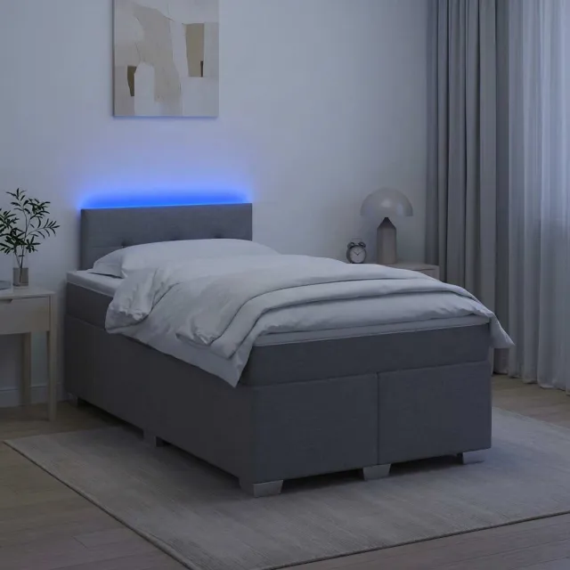 vidaXL Boxspring Bed met Matras en LED Lichtgrijs 120 x 200 cm Stof