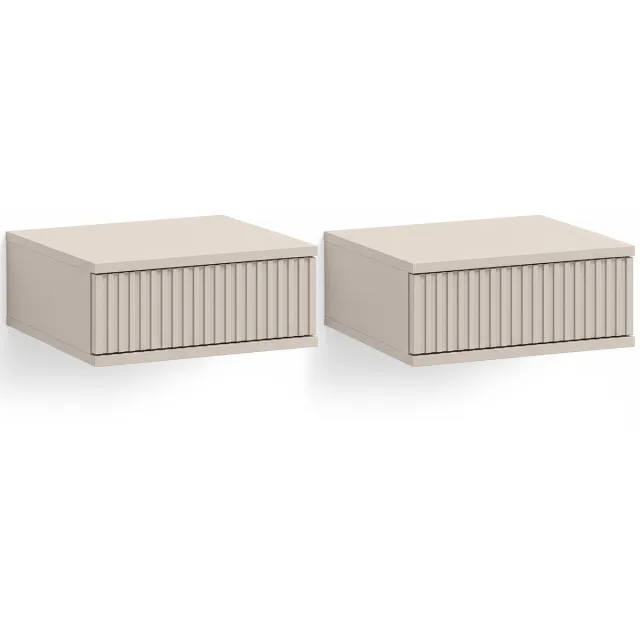 KONSIMO RECTUS Nachtkastje Set van 2 - met lade - Hangende - Bijzettafeltjes (2 stuks) - Beige/Romig