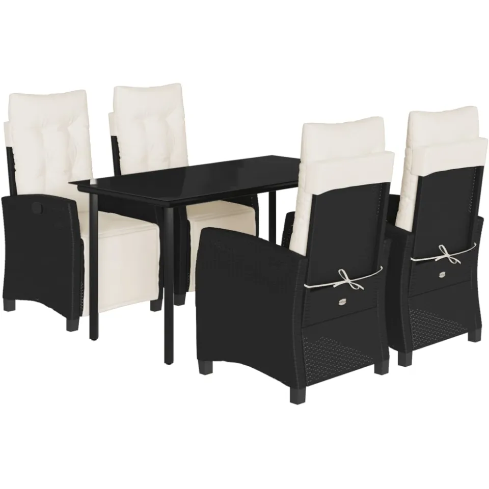 vidaXL 5-delige Tuinset met kussens poly rattan zwart, foto 3