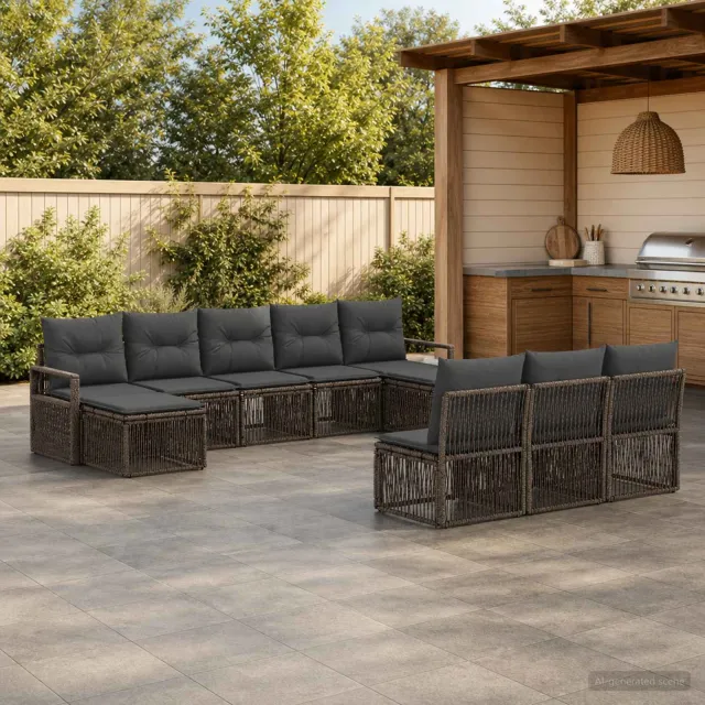 vidaXL Tuinbankenset 10 st 10-zits Grijs poly rattan